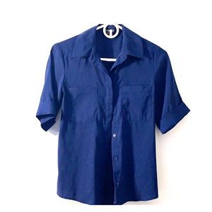 Navy Blue Short-sleeve Blouse